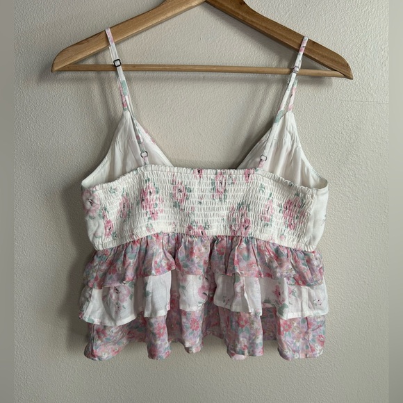 Hollister Pink Floral Ruffle V-Neck Tiered Babydoll Cami Padded Tank Top Size M - Picture 5 of 7
